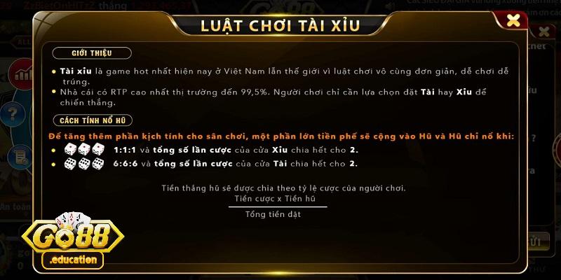 Luật chơi Go88 tài xỉu khá đơn giản