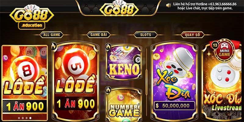 Đa dạng các tựa game được cung cấp tại Go88 web